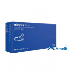 Рукавички нітрилові Nitrylex PF Protect Basic, блакитні, розмір «M» (Mercator Medical), 50 пар/пак.